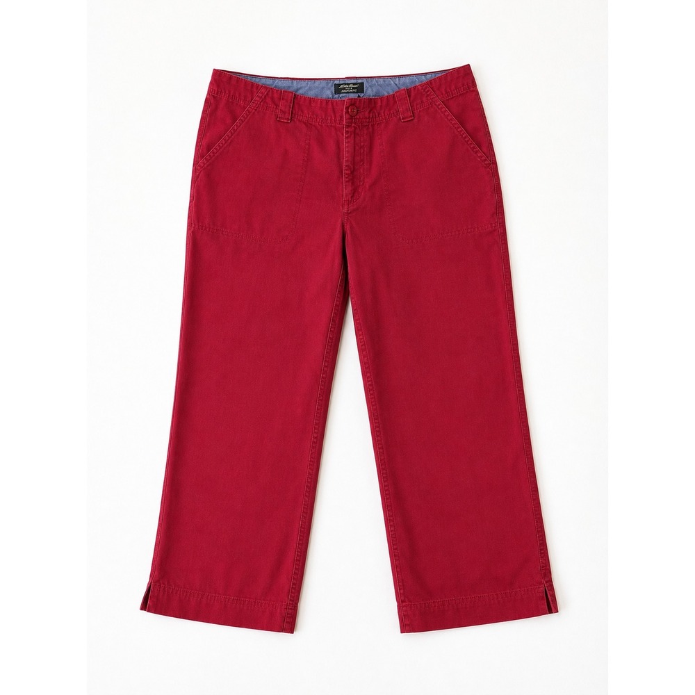 Eddie Bauer Vashon Fit Pants Womens 8 Red Capri Cropped Cotton Thick Canvas